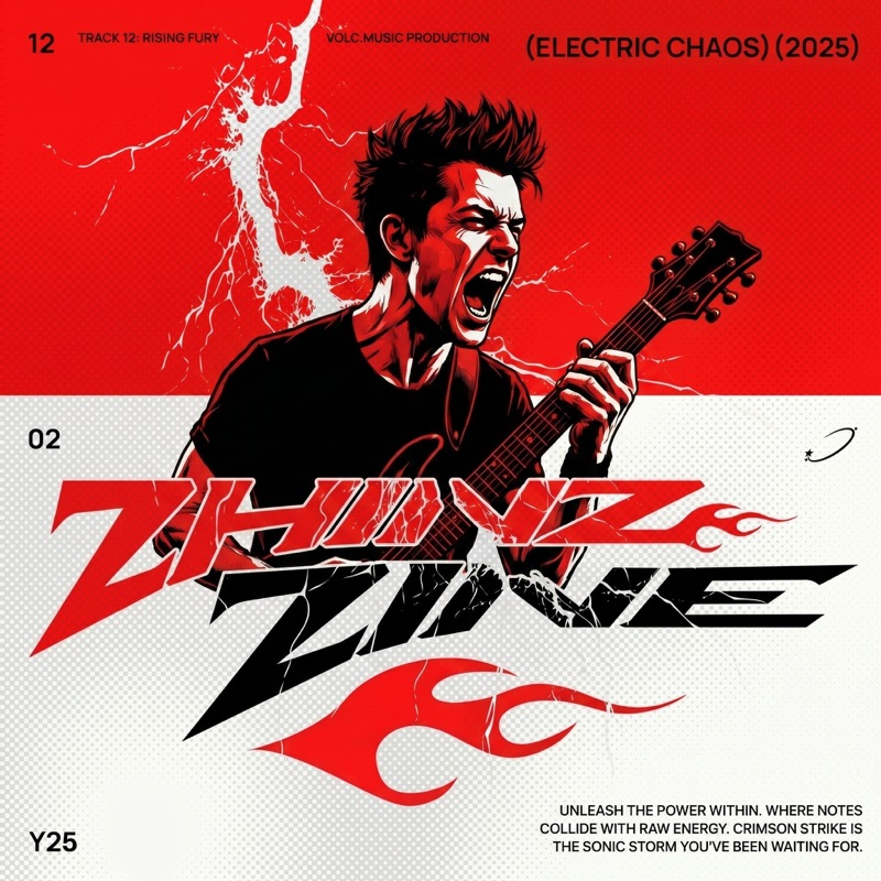 AI-generated album cover — punk rock crimson