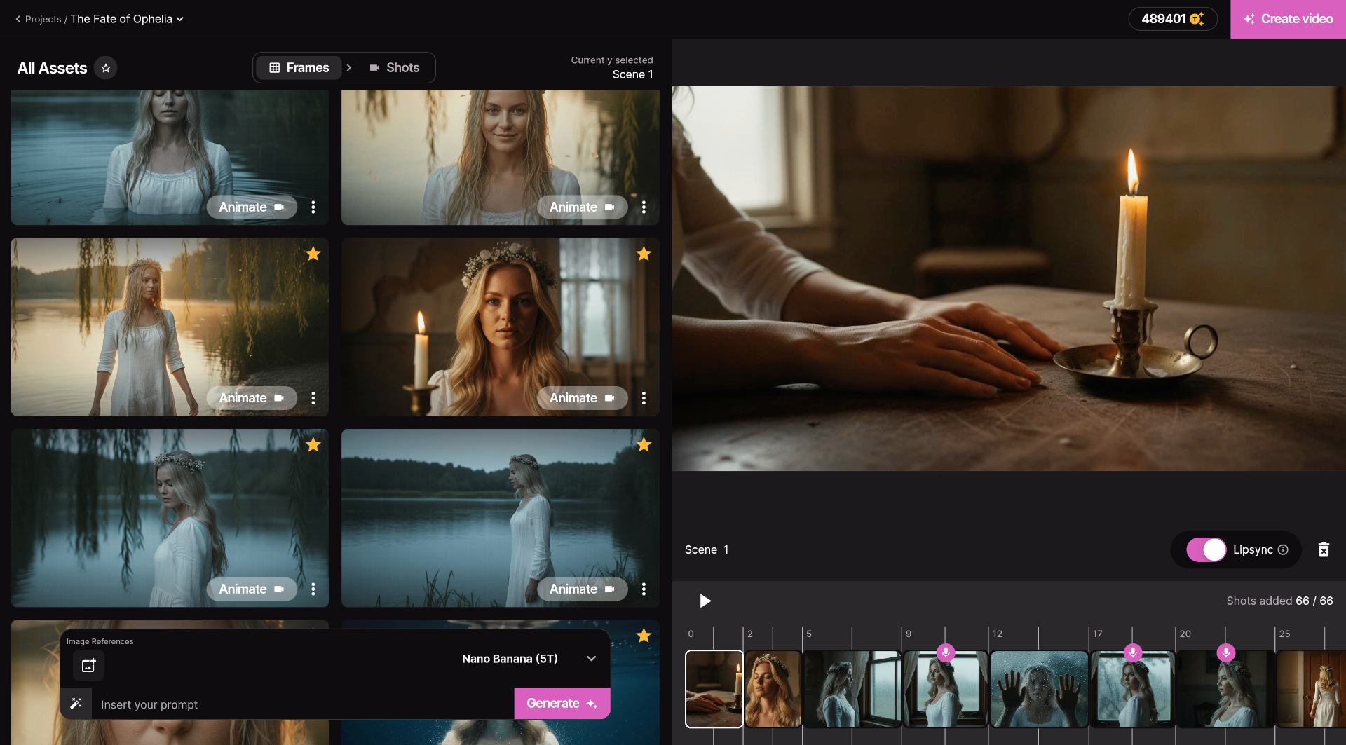 AI Music Video Generator Interface - Frame Selection
